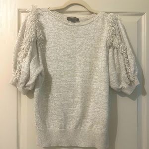 Ann Taylor Womens Metallic Fringe Trim Knit Sweater. Sz L.